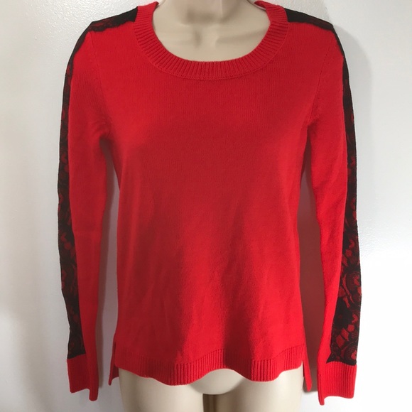 attention Sweaters - NWOT ATTENTION XS Cropped Red Sweater Black Lace